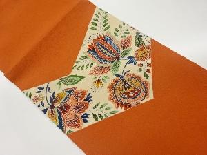 縮緬地金彩花葉模様開き名古屋帯（額縁仕立て）